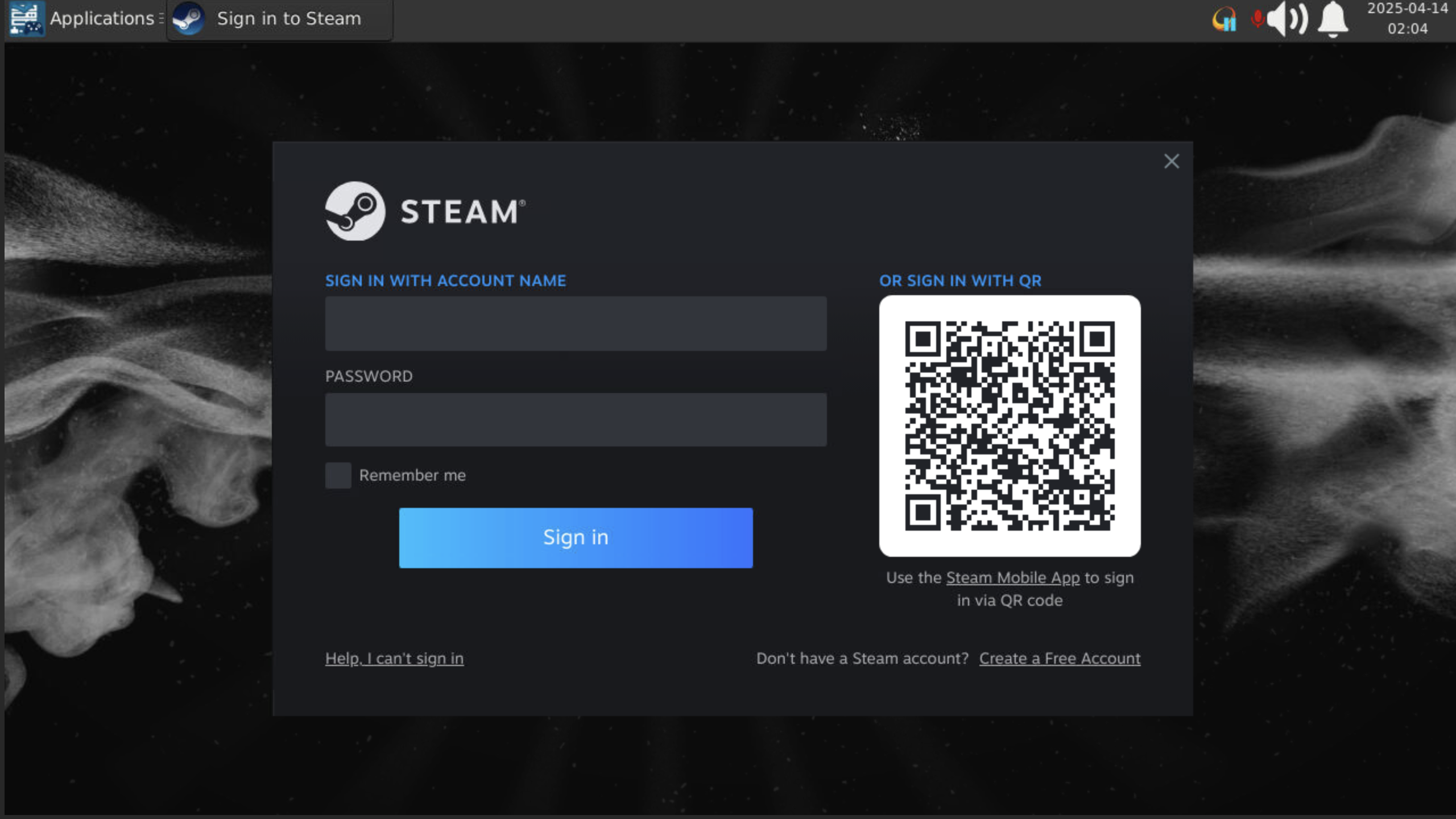 Steam login interface